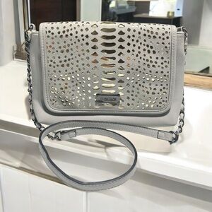 bebe Women’s Chain Crossbody Bag Purse Grey/ Gold